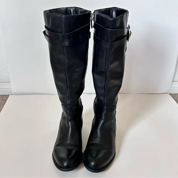 Franco Sarto Celeste Leather Knee High Boots Womens Size 6 M-W/C Black Gold - Picture 2 of 12